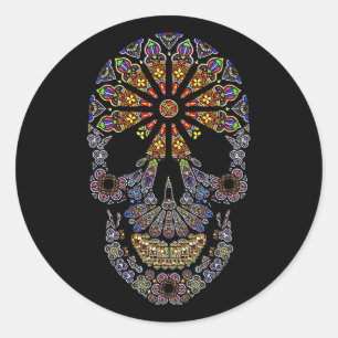 Sticker Halloween Floral Sugar Skull Classic rond