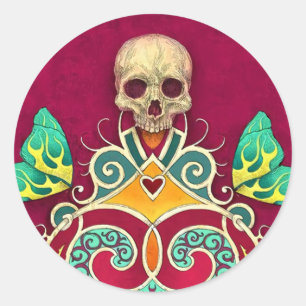 Sticker Halloween Floral Sugar Skull Classic rond
