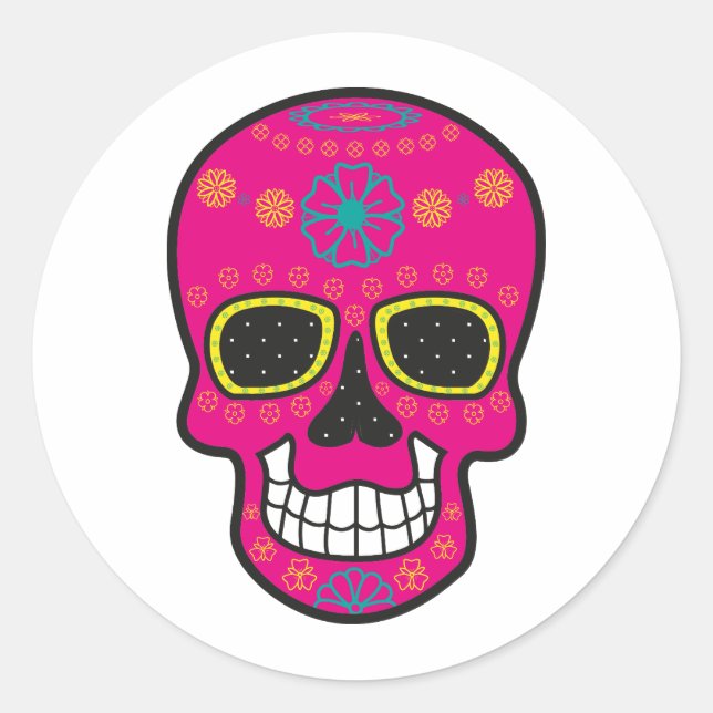 Sticker Halloween Floral Sugar Skull Classic rond (Devant)