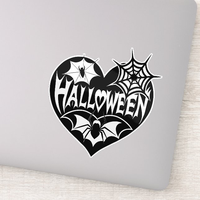 Sticker Halloween Heart, Black Heart Shape, Spider Web (Détail)