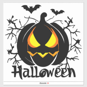 Sticker Halloween Jack-o-lanterne et chauves-souris