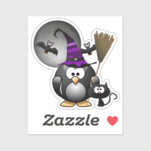 Sticker Halloween sorcière de pingouin