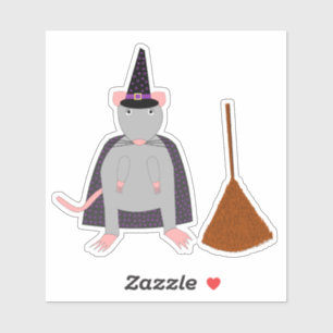 Sticker Halloween sorcière rat et chambre
