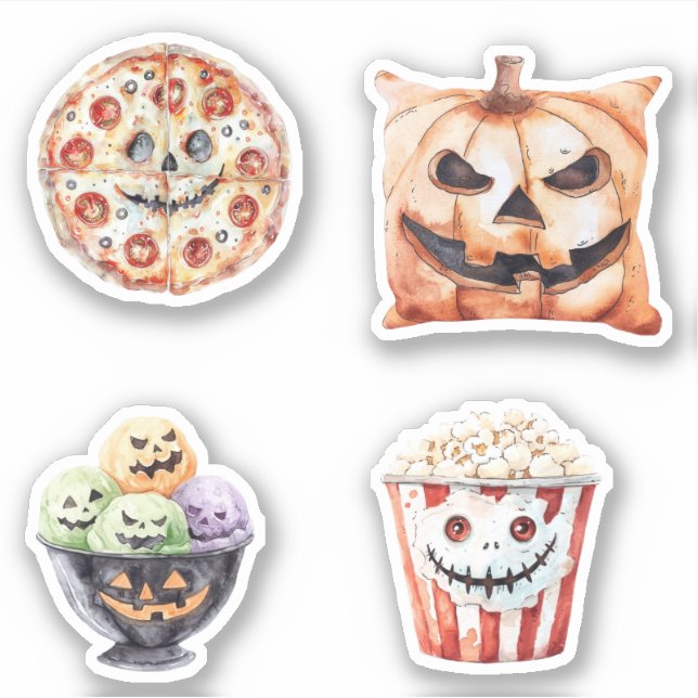 Sticker Halloween Treats Popcorn Pizza Ice Cream Pumpkin  (Devant)