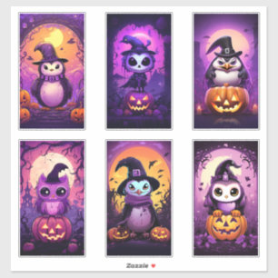 Sticker Halloween violet Emo Penguin avec des amis
