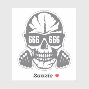 Sticker haltere tete de mort 666 musculation bodybuilding 