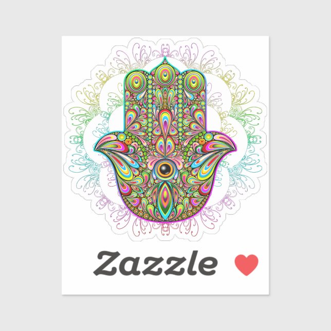 Sticker Hamsa Fatma Main Psychedelic Art (Feuille)