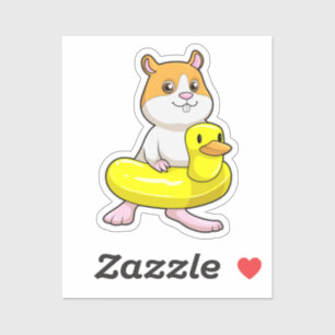 Sticker Hamster à la plage avec canard comme anneau de nag