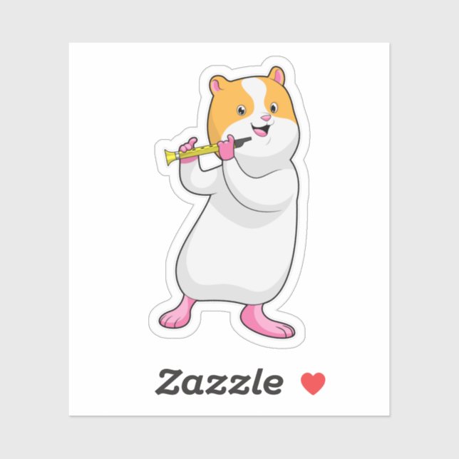 Sticker Hamster à Musique avec Flûte (Feuille)