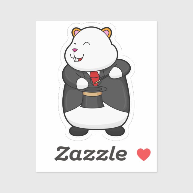 Sticker Hamster en magicien avec baguette magique et Casqu (Feuille)