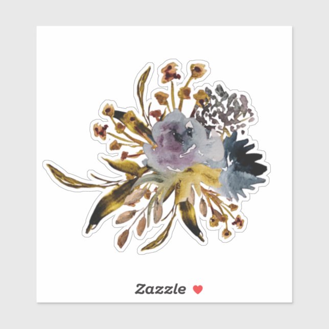 Sticker Hand-Painted Graphite Florals in Purple  (Feuille)