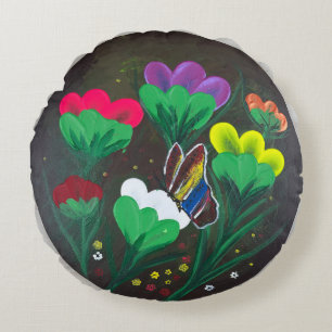 Sticker- Handmade artwork - Butterfly Bolssom Round Pillow
