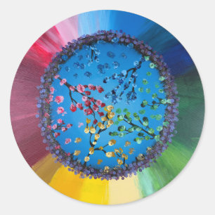 Sticker-Handmade artwork- The Flower Wheel Classic Round Sticker
