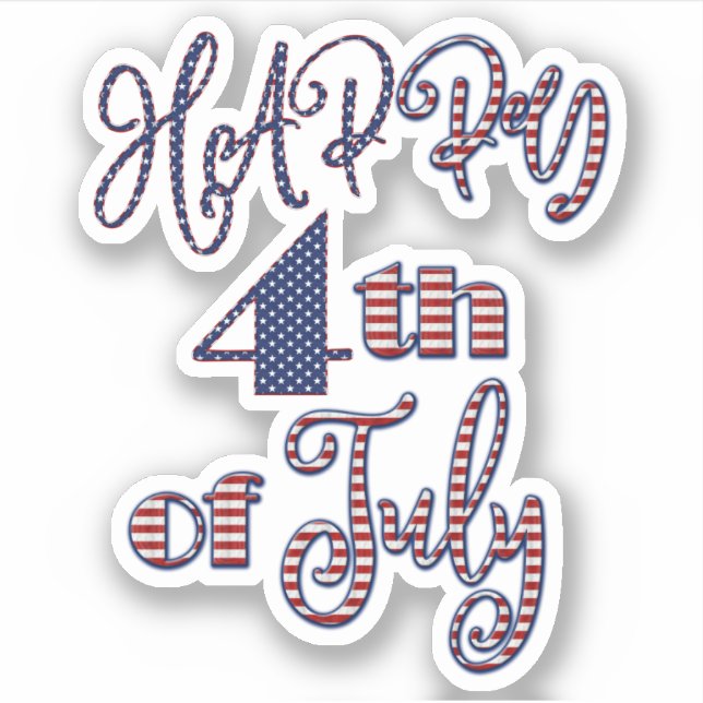 Sticker Happy 4 juillet Patriotic Stars and Stripes Texte (Devant)
