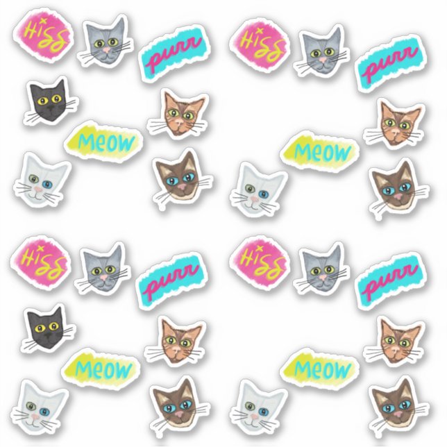 Sticker Happy Cat Heads Redux - Avec texte (Devant)