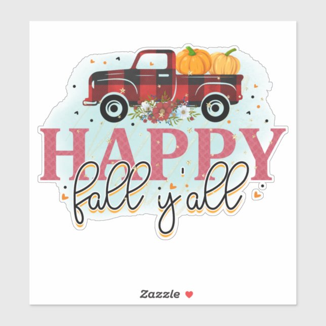 Sticker Happy Fall Yall Camion à carreaux rouges (Feuille)