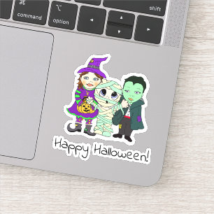 Sticker Happy Halloween, maman, Vampire et sorcier enfants