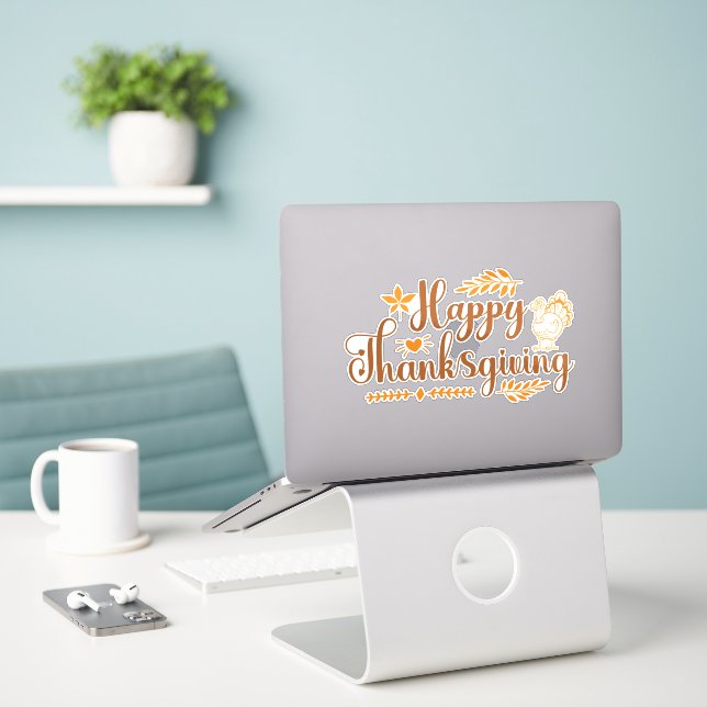 Sticker Happy Thanksgiving (Ordinateur portable sur le bureau)