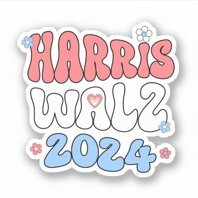 Sticker Harris Walz 2024 Retro Hippie Style (Devant)