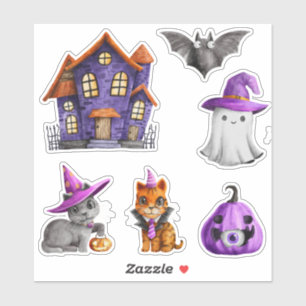 Sticker Haunted Halloween ville violet Citrouille