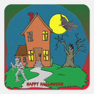 Sticker Haunted House, Witch and Mummy