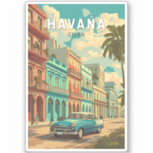 Sticker Havana Cuba Illustration Voyage Art Vintage