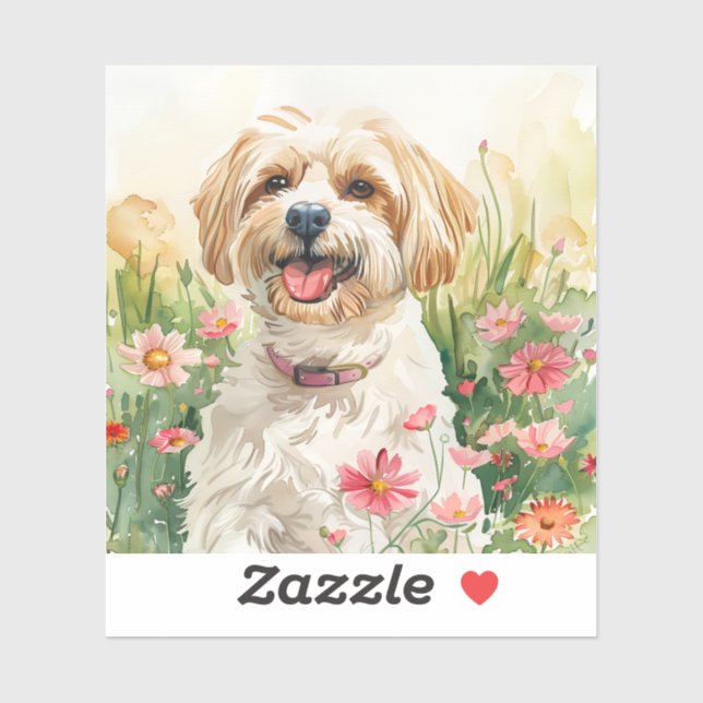Sticker Havanais - Aquarelle de chien (Feuille)