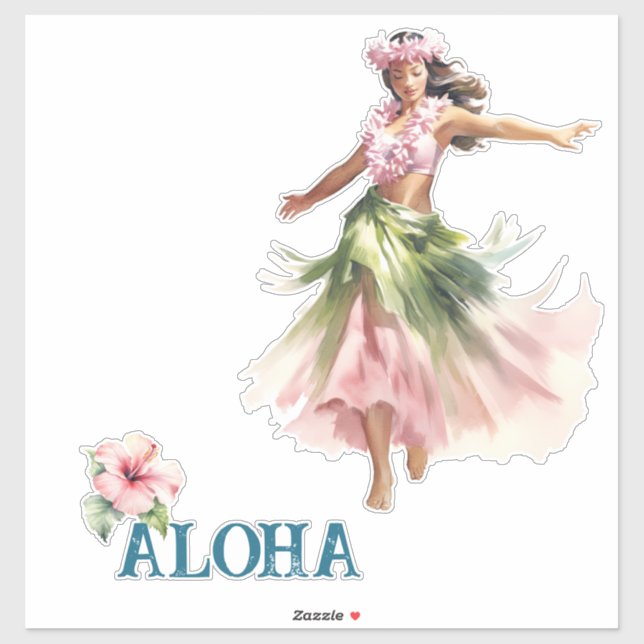 Sticker Hawaii Aloha Dancer Hibiscus Fleur (Feuille)