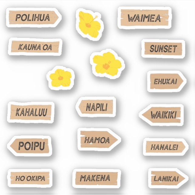 Sticker Hawaii Beach Name et Hibiscus Flowers (Devant)