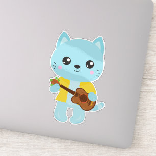 Sticker Hawaii Chat, Cute Chat, Blue Chat, Guitare, Luau