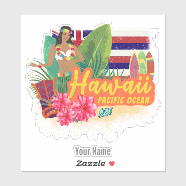 Sticker Hawaii Hula Dancer Retro Pacific Souvenir Vintage (Feuille)