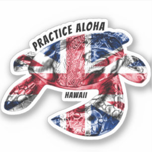 Sticker Hawaii Practice Aloha - Tribal Honu HIFlag