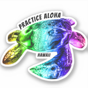 Sticker Hawaii Practice Aloha - Tribal Honu Rainbow