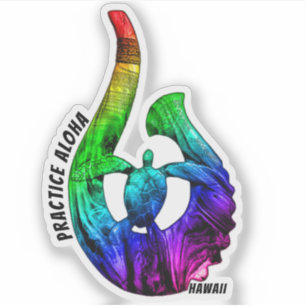 Sticker Hawaii Pratique Aloha Honu Tribal Hook Neon Rainbo