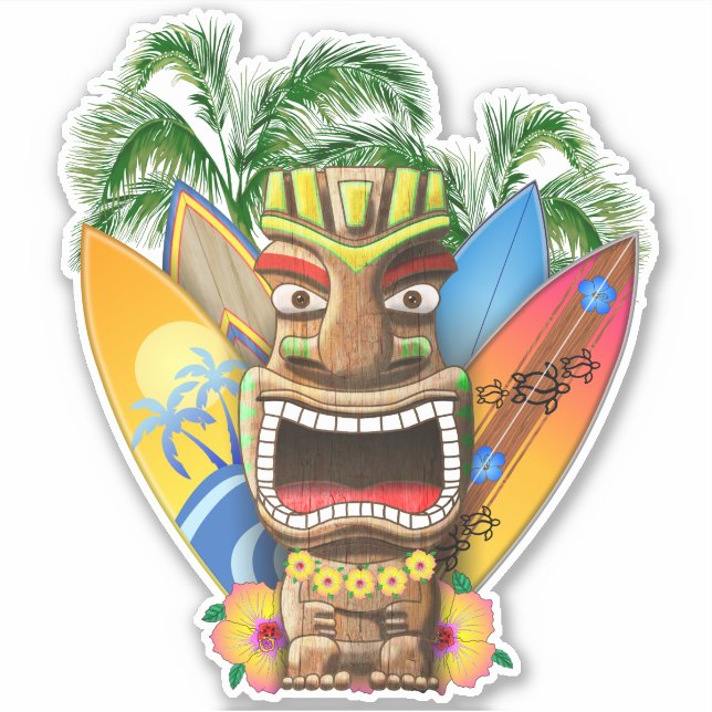 Sticker Hawaiian Tiki Surf (Devant)