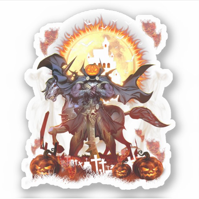 Sticker Headless Horseman Happy Halloween Pumpkin (Devant)