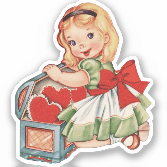 Sticker Heart Girl Enfant Retro Enfants mignons (Recto)