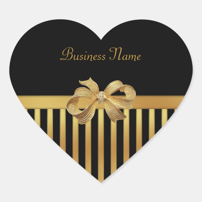 Sticker Heart Gold Black Stripe Gold Bow (Front)