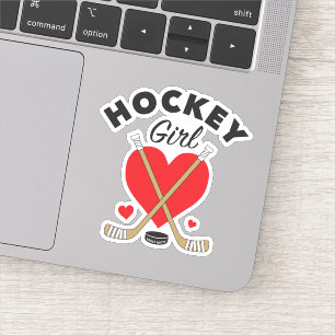 Sticker Heart Love Hockey Girls Hockey Sticks and Puck