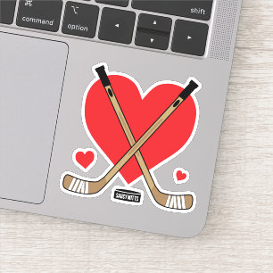 Sticker Heart Love Hockey Girls Hockey Sticks and Puck