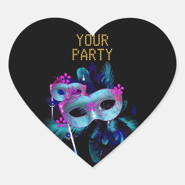 Sticker Heart MASK Turquoise Blue Gold (Devant)