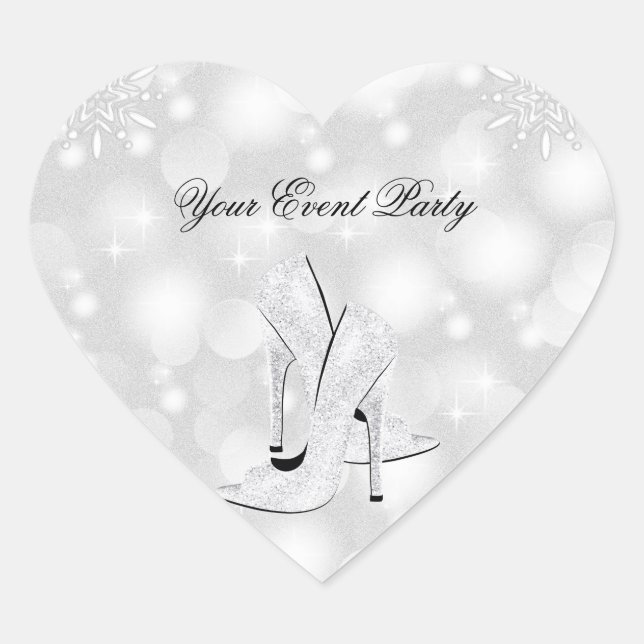 Sticker Heart Silver White High Heel Shoes (Front)