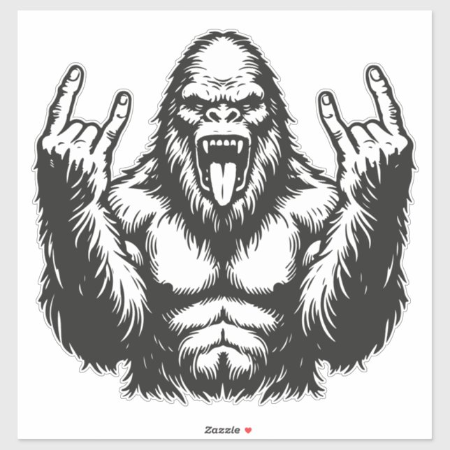 Sticker Heavy Metal Headbanger Sasquatch Rock On (Feuille)