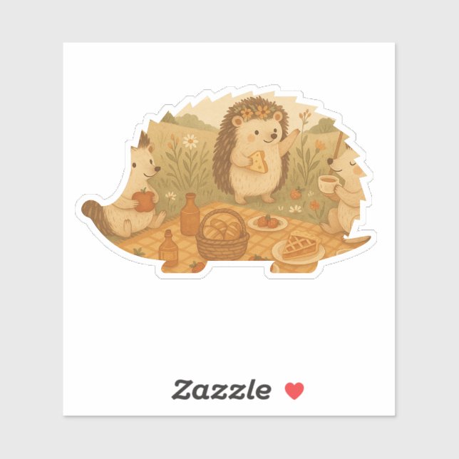 Sticker Hedgehog on a Picnic Cottagecore (Feuille)