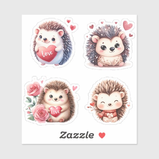 Sticker Hérisson mignon de la Saint-Valentin (Feuille)