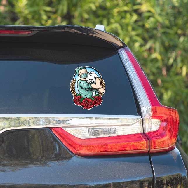 Sticker Héroïne Travailleuse Essentielle Forte et Attentio (Côté voiture)