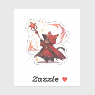 Sticker Héros Chat Mage Rouge Mignon
