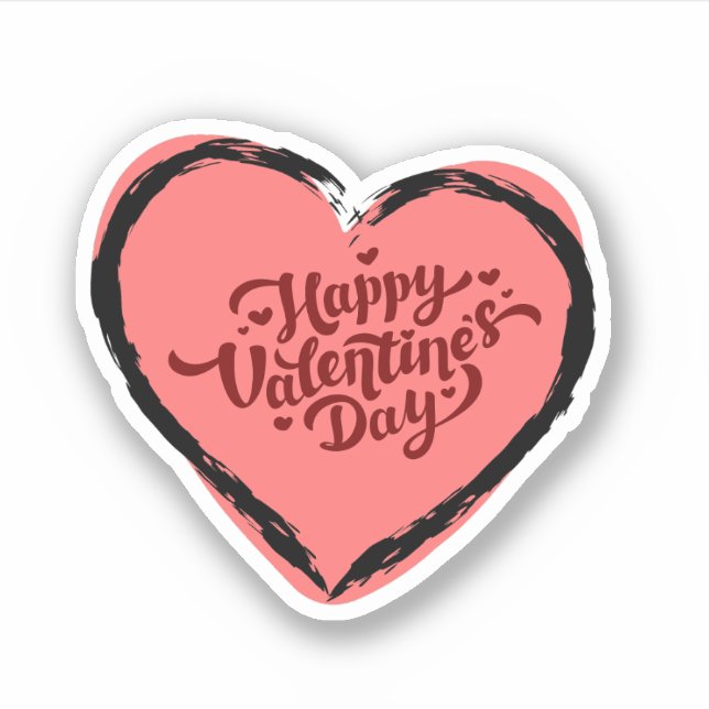 Sticker Heureuse Sainte-Valentin avec chevalet à coeur ros (Devant)