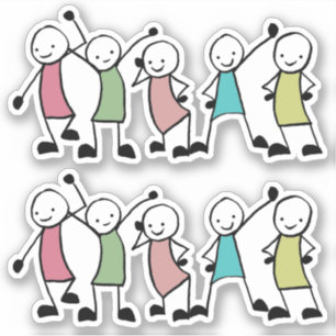 Sticker Heureux amis Personnages en allumettes