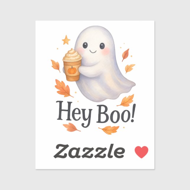 Sticker Hey Boo! – Cute AI-Generated Ghost Pumpkin Latte  (Feuille)